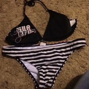 Blingablong matching reverseable bikini b and w